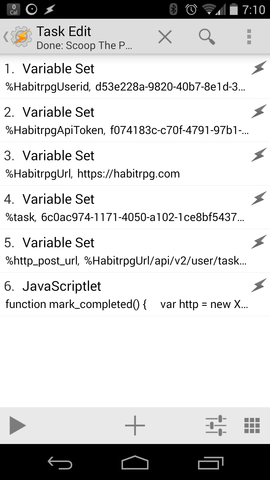 Screenshot of Tasker task that uses HabitRPG API to mark a
task complete