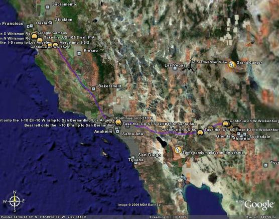 Route of our road trip to Phoenix