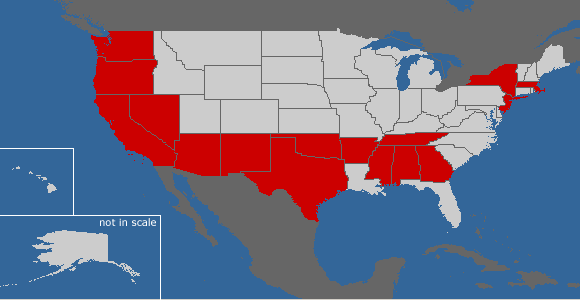 US states I've visited as of July 2009